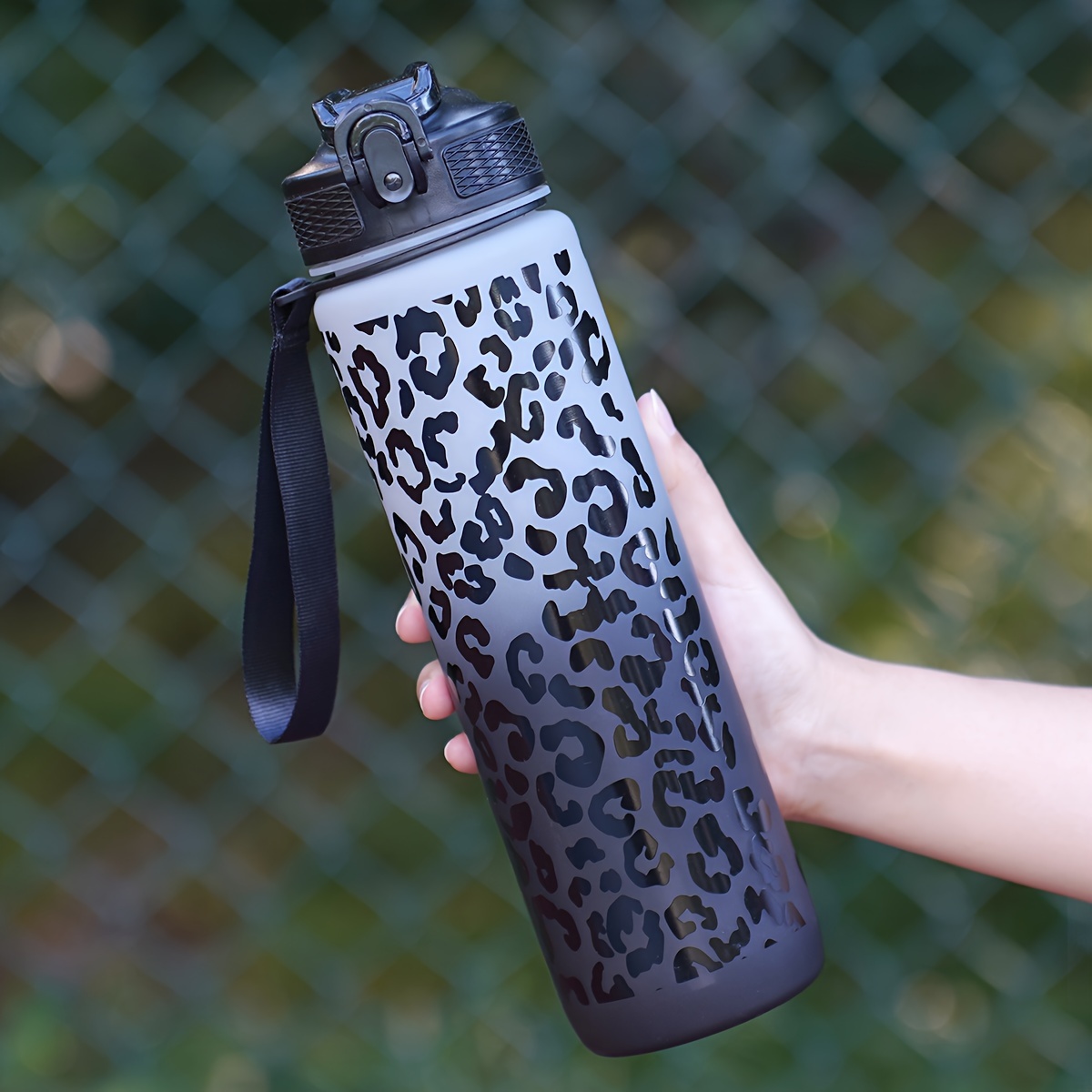 32oz Leopard Print Sports Water Bottle With Straw - Pvc-free, Ideal For & Running
