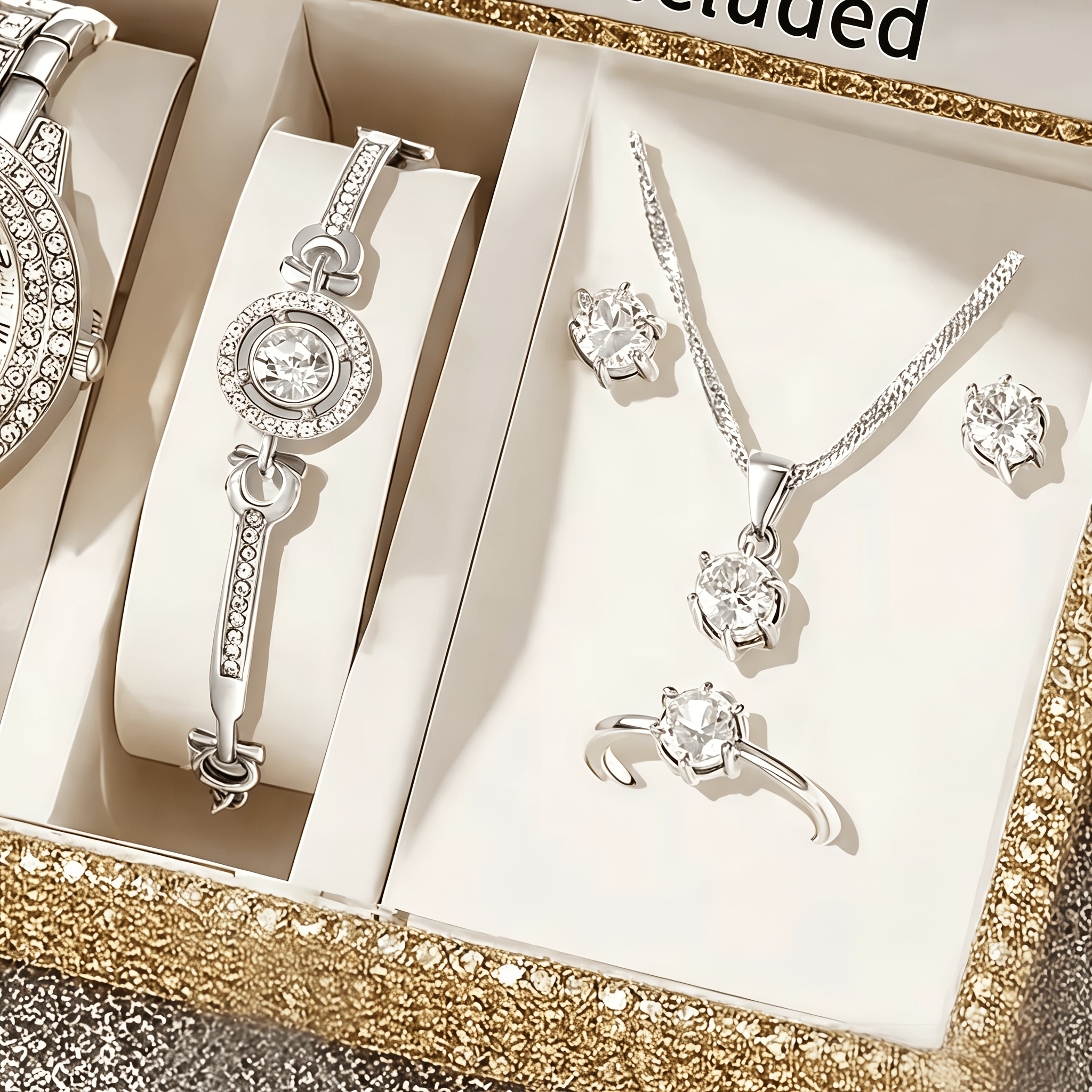 5pcs Women's Fashion Luxury Jewelry Set Including Ring Necklace Bracelet Earrings