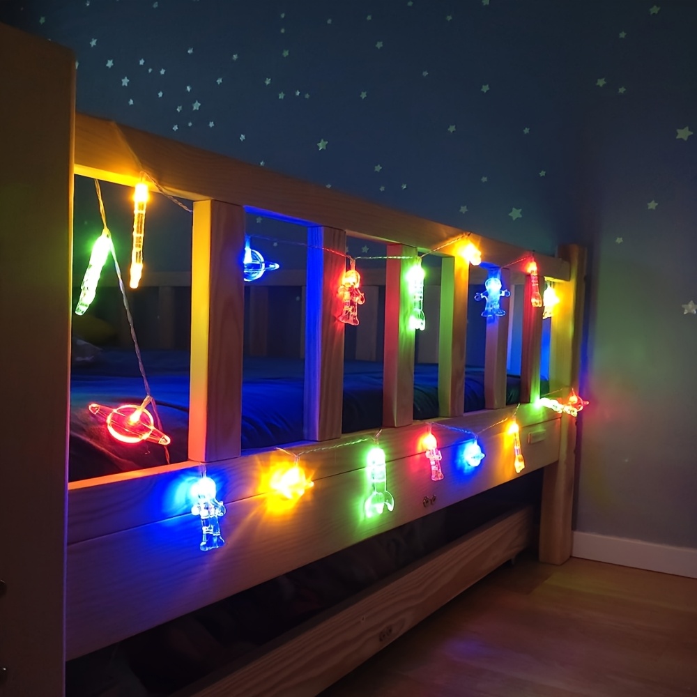 TEMU 1pc Astronaut Spaceship Rocket Shape 10led String Of Lights, Battery Powered (no Battery), Suitable For Festival Parties, Light Walls And