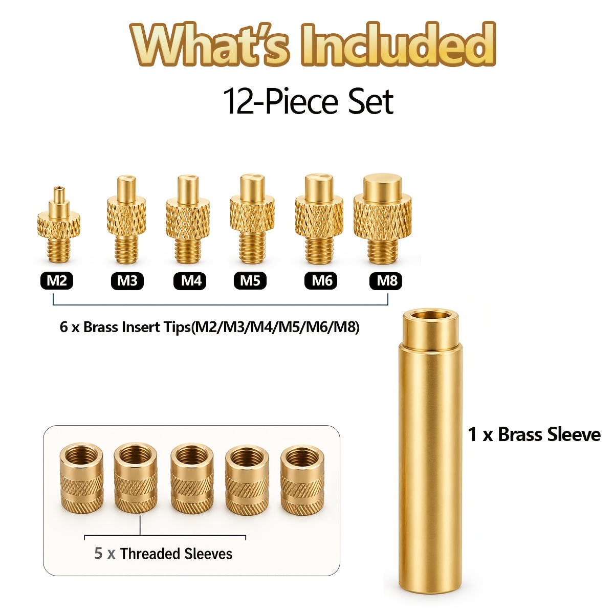 12pcs Per Set, Hot Melt Nuts M2-m8, Plastic Heating Kit, Hot Melt Nut Pressing Head, 3d Printer Accessory Brass Tool Kit For Hot Melt Nut Pressing Head, Compatible With Soldering Irons