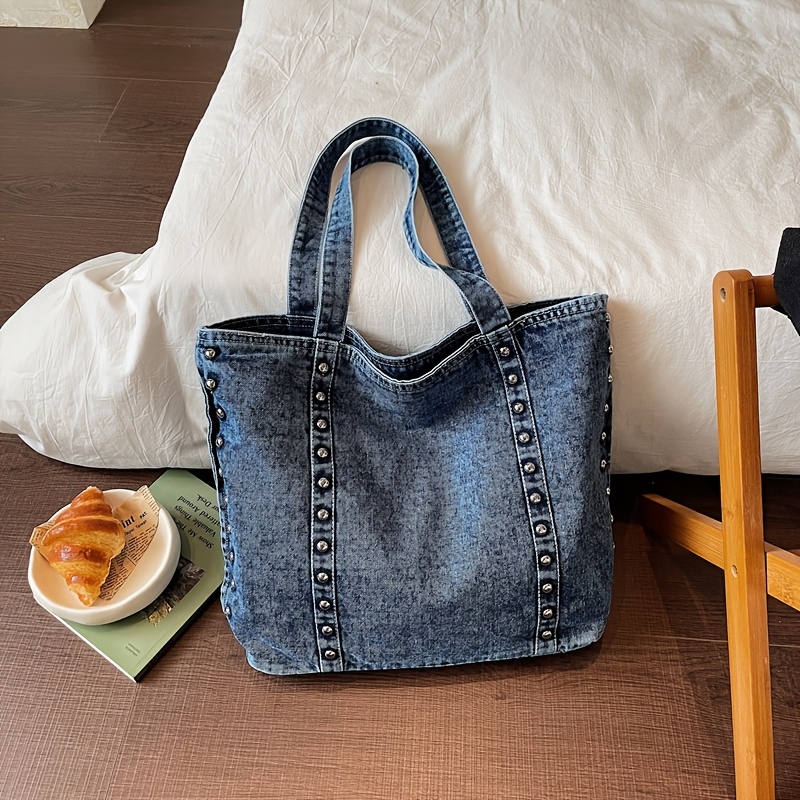 TEMU Sac à bandoulière vintage à effet usé pour femme, grand sac résistant à l', sac d'école et de de style européen et américain décoré de rivets,