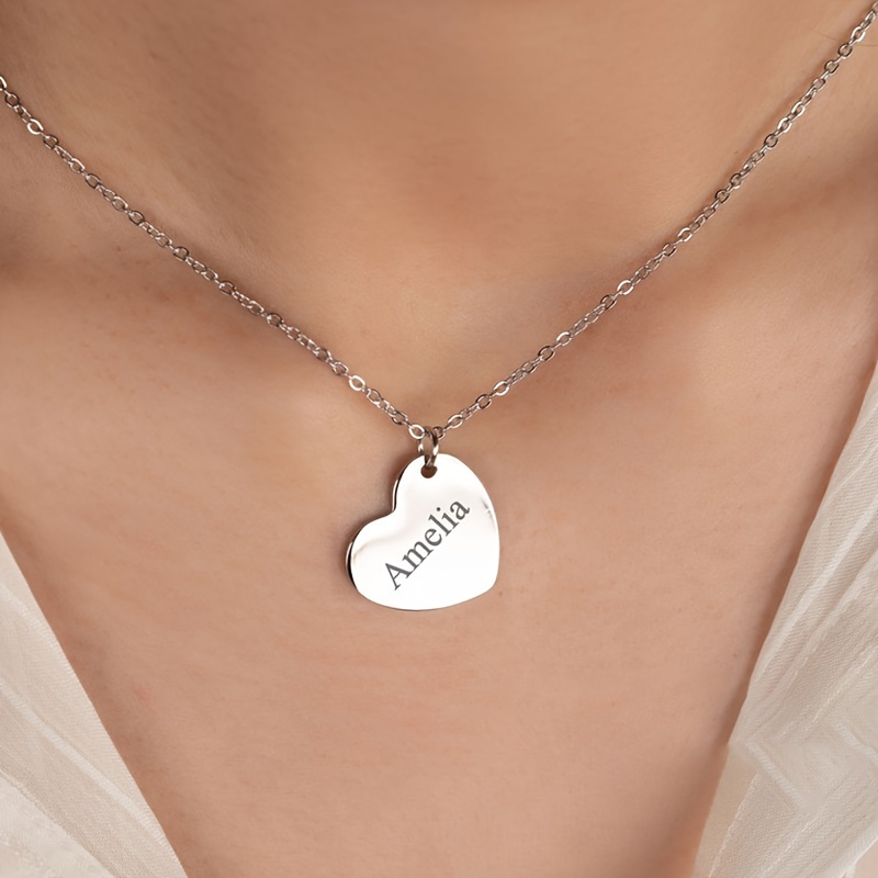 Personalized Engraved Heart Shape Stainless Steel Pendant Necklace