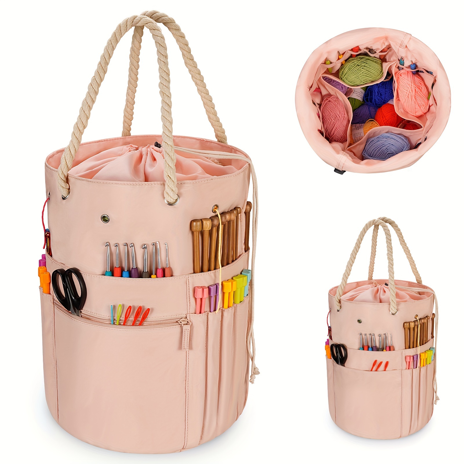 

Knitting Bag Crochet Organizer, Portable Large Capacity Travel Yarn Storage Holder Tote For Knitting Accessories Supplies, Needles Hooks , Crochet Case