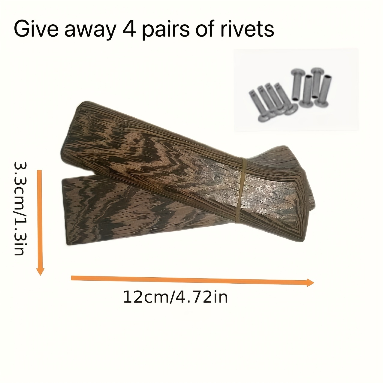 2pcs Natural Log Non-slip Durable Knife Handle Replacement - Design, No Holes, With Rivets, , Suitable For Crafts