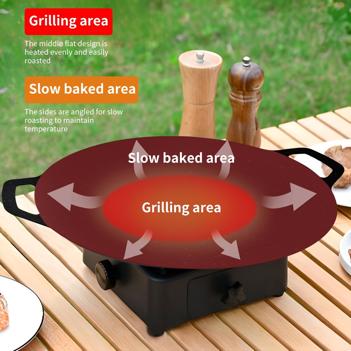 11 8 non stick cast iron bbq pan with dual handles   outdoor camping home use easy clean details 3