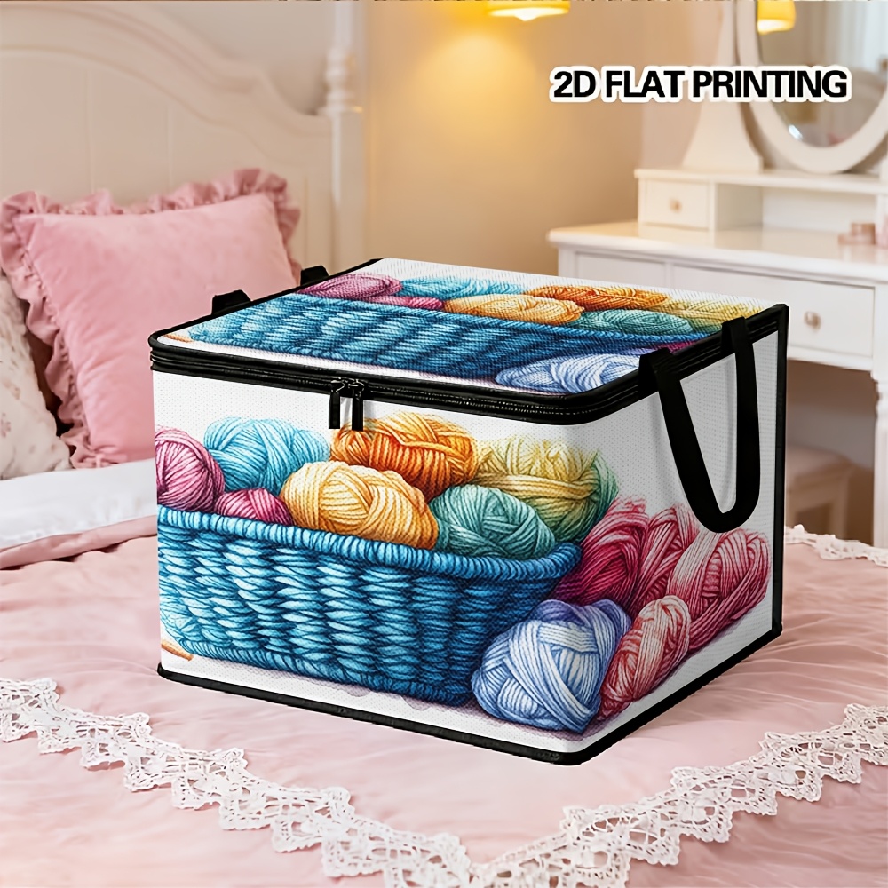 TEMU A Spacious Storage Basket With Bright-colored Yarn And Knitting | Sturdy Rectangular Storage Box, Made Of Polyester, With A , Storage Basket