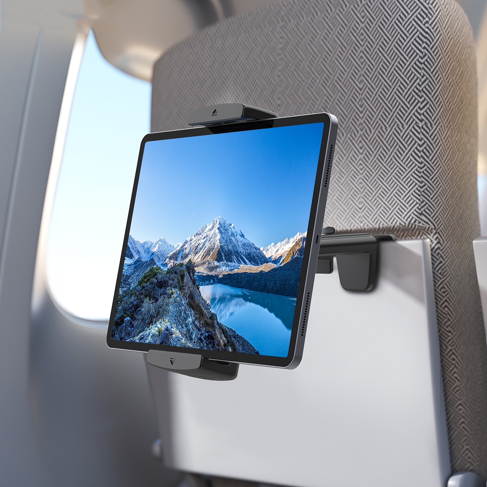 Image of Universal Adjustable Tablet Holder For Airplanes, Trains, Home & Travel - Compatible With 4.7" - 12.9" Phone And Tablet Devices, Abs Material, Airplane Entertainment