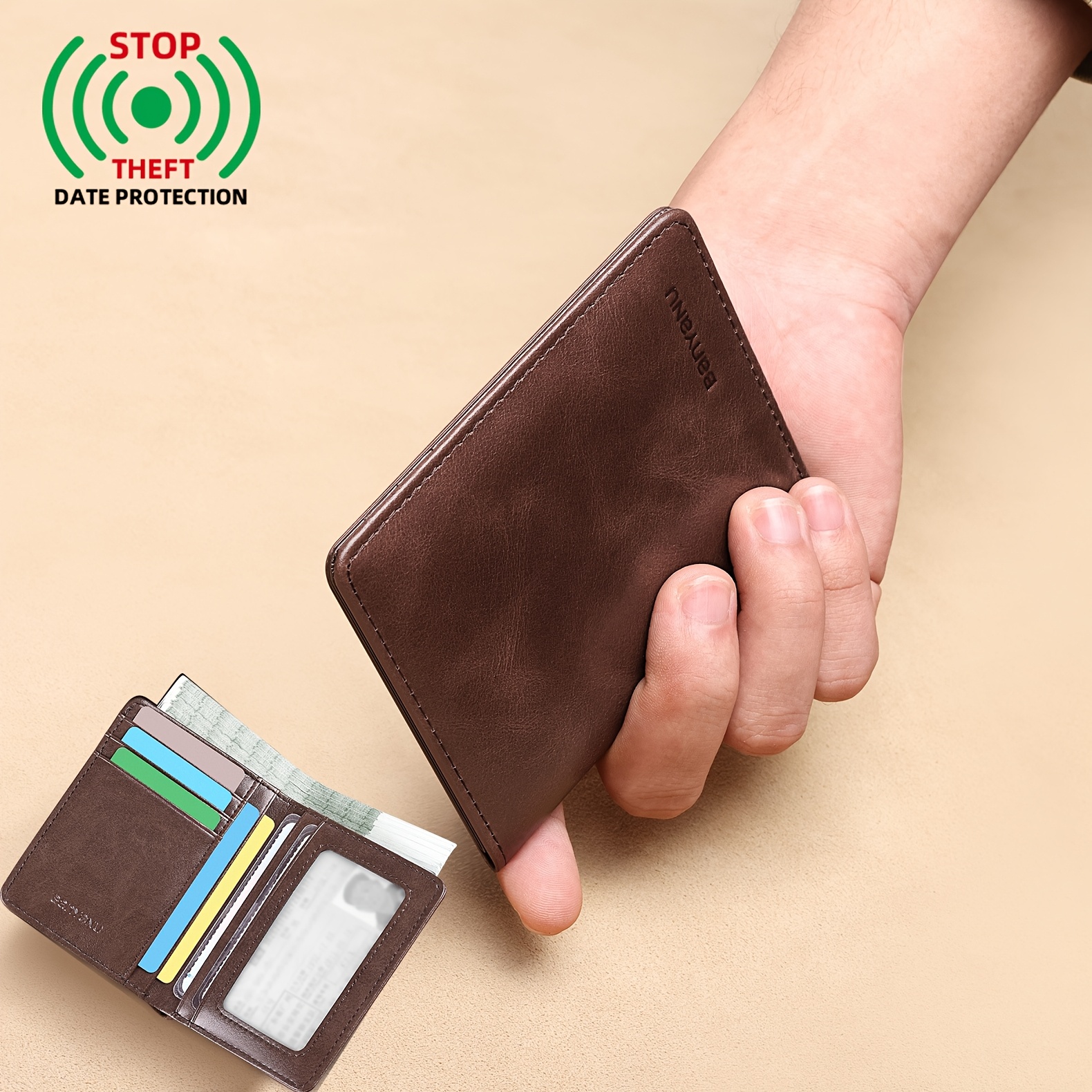 

Anyanu Vintage Genuine Leather Men' - Slim Rfid Blocking, Top Layer Cowhide, Multi-card Holder With Snap Closure For Credit & Debit Cards, Card Holder Wallet