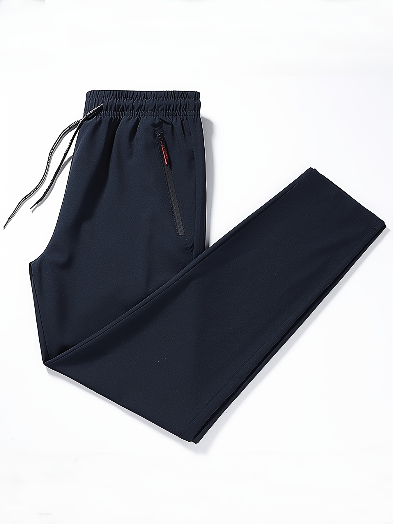 mens solid pants with zipper pockets casual breathable drawstring trousers for outdoor activities gift details 0