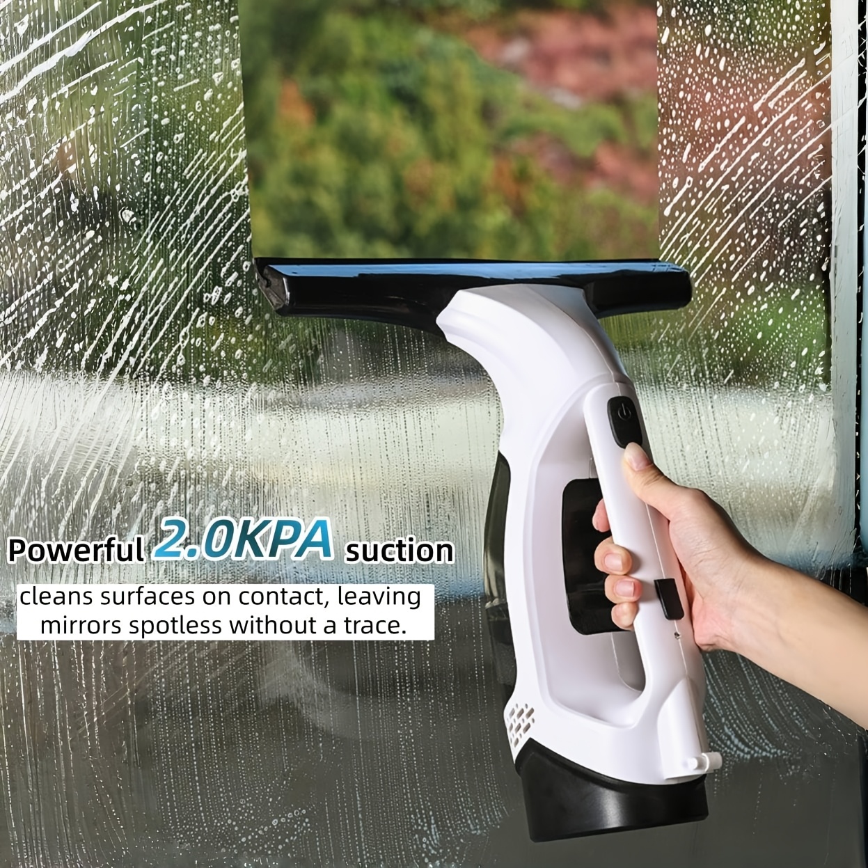 window vacuum squeegee cordless 2000pa electric window cleaner tool with 2200mah 150ml water collection tank window cleaning kit shower squeegee for glass doors windows mirrors car white 4