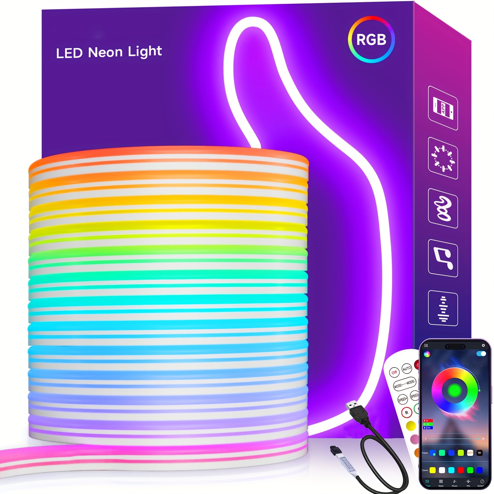 waterproof silicone light strip ip65 led neon rope light 3 2ft 9 8ft 16 4ft rgb     control music sync color changing rope light waterproof gaming neon light strip suitable for bedroom indoor outdoor decoration