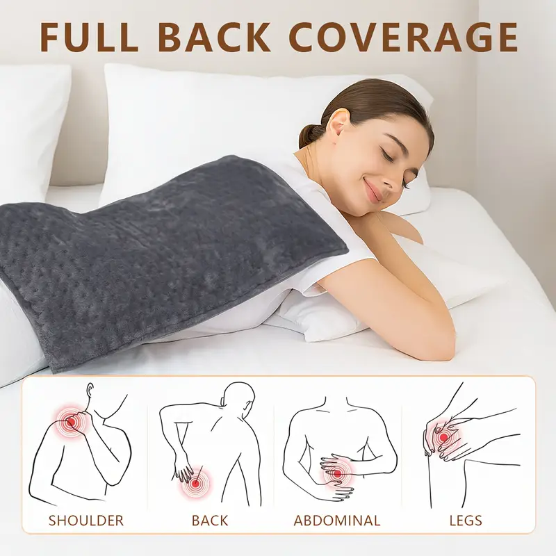 electric heating pads for back neck shoulder abdomen 130w fast heating to 150 f settings auto off 24 x 12 lightweight light beige fabric dry option washable heated pad for knee leg fathers day birthday gifts for mom dad Product details 1