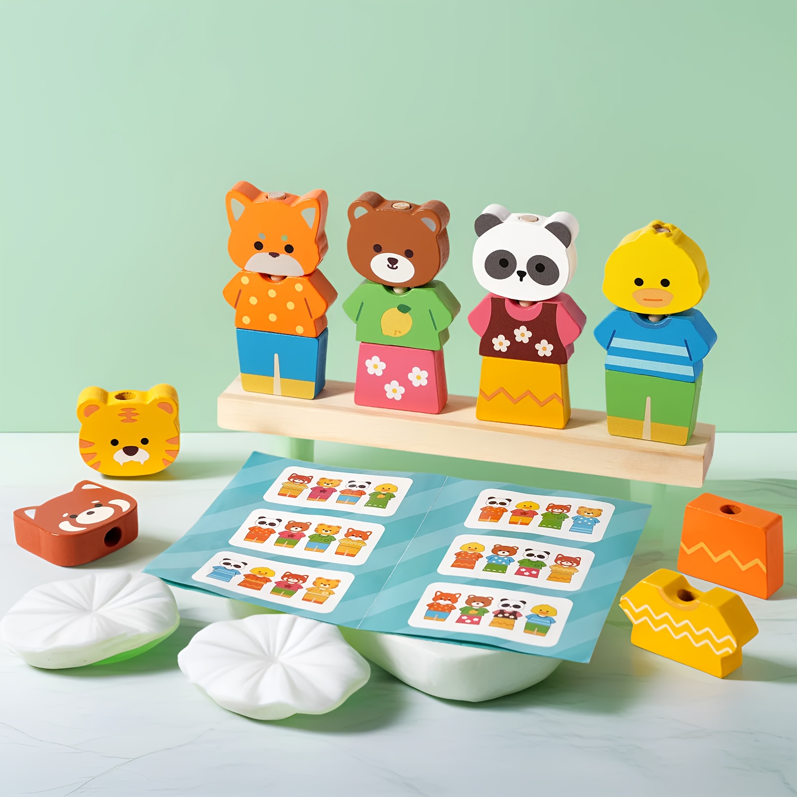 Image of Children's Educational Wooden Desktop Toy For Boys And Girls - Animal Column Set With Pattern Matching, Color Recognition, And Fine Motor Skills Development - Holiday Gift