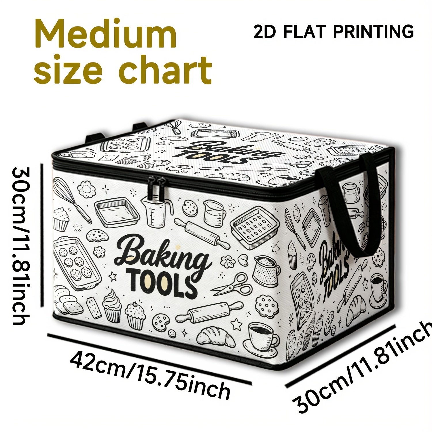 TEMU 1pc Baking-themed Creative Pattern Storage Box With Lid | Baking Tool Pattern Quick-zip Foldable Box, Blanket Organizer, Bathroom Storage Box,