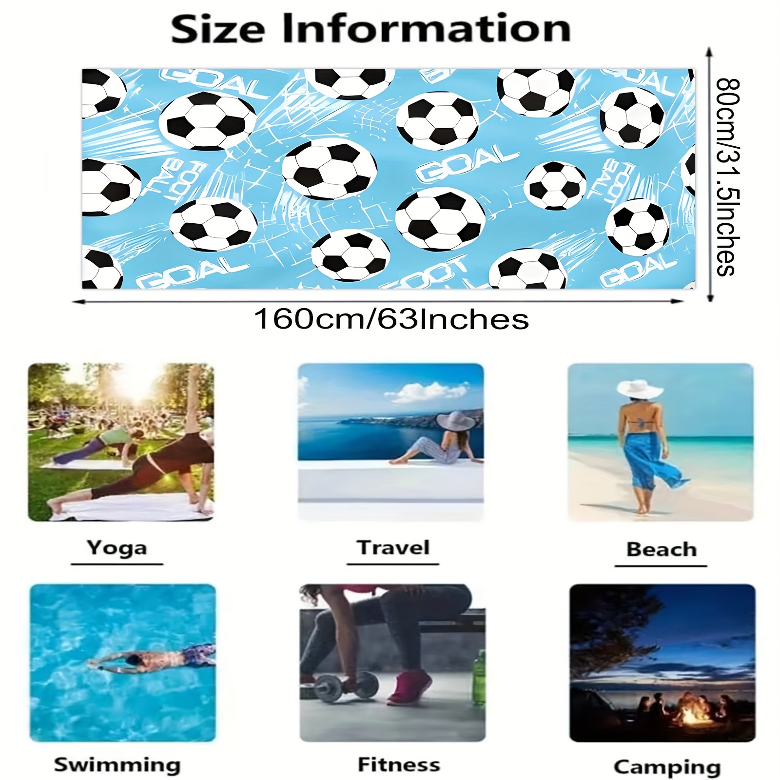 TEMU 1pc Football Pattern Beach Towel, Super Absorbent Bath Towel, Lightweight -dry Towel, Comfortable Beach Blanket, Suitable For Camping, Outdoor