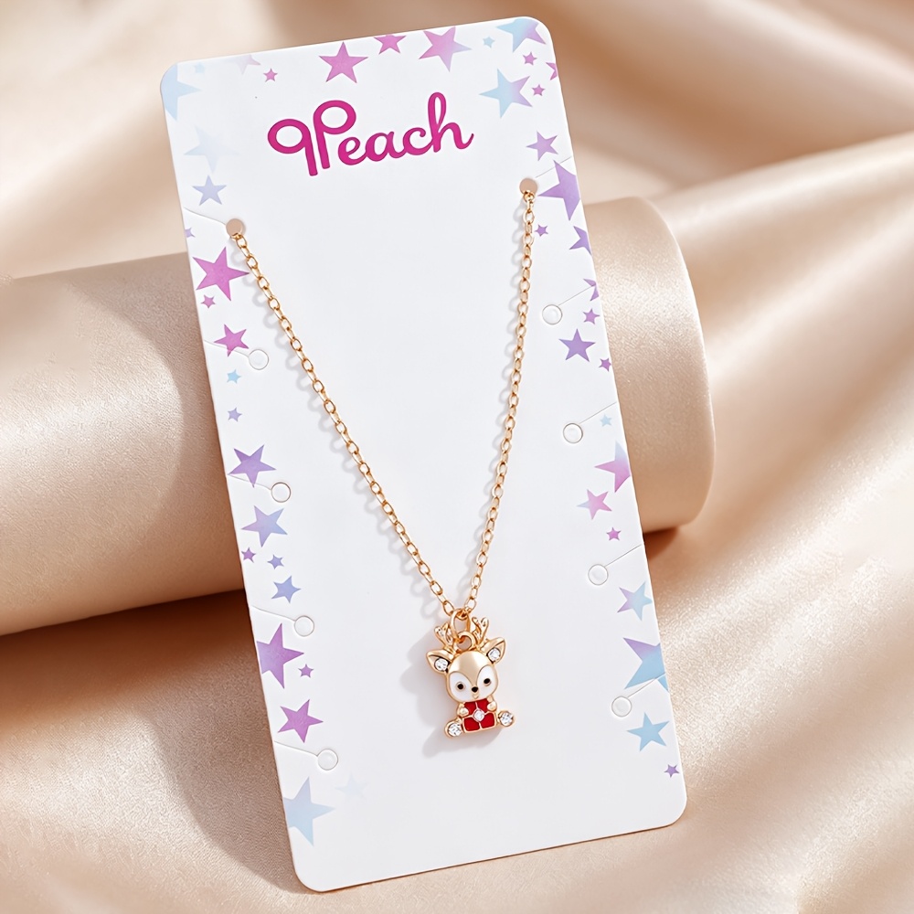 TEMU 1pc Qpeach Girls' Reindeer Necklace With Box Chain & Lobster Clasp - Sparkling Elk Pendant Suitable For Christmas Gifts, Winter Jewelry For