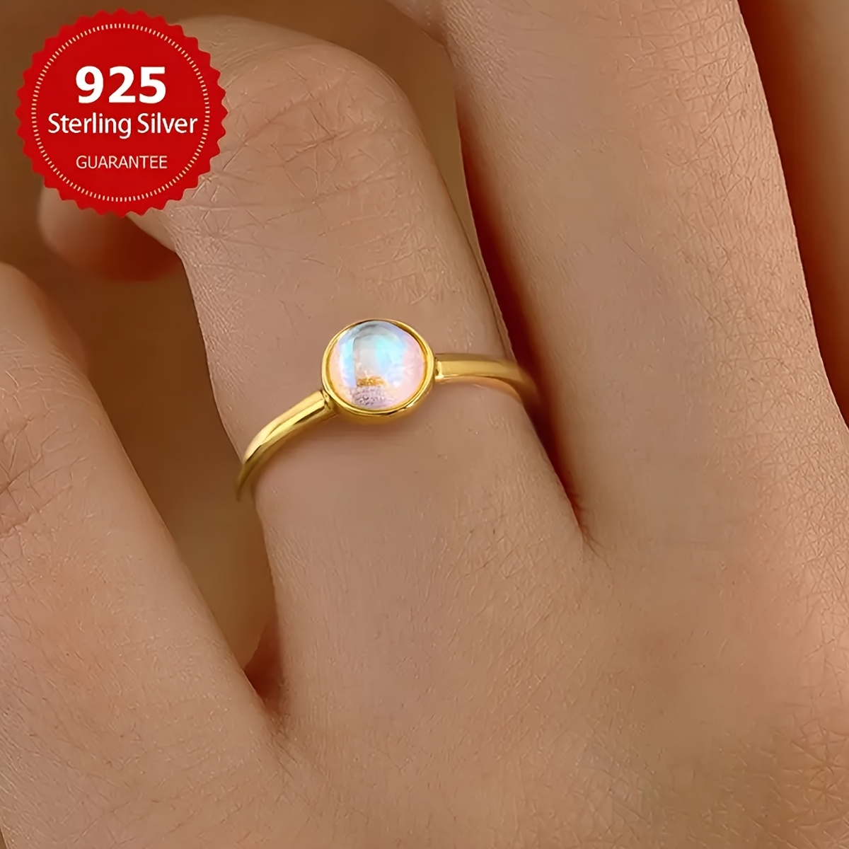 Women's Moonstone Engagement Ring, 925 Sterling Silver