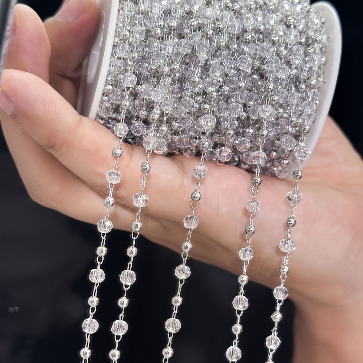 TEMU 1 Meter/39.37 Inches Jewelry Making Chain, Crystal Bead Design, Exquisite And Fashionable, For Handmade Necklace, Bracelet And Jewelry Accessory