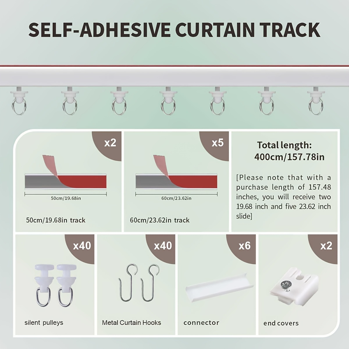 TEMU 1 Set Self Adhesive Ceiling & Wall For Curtain, No Drilling, Screws Or Tools Curtain Rod For Window, Bedroom, Shower, Closet And Rv - Curtain