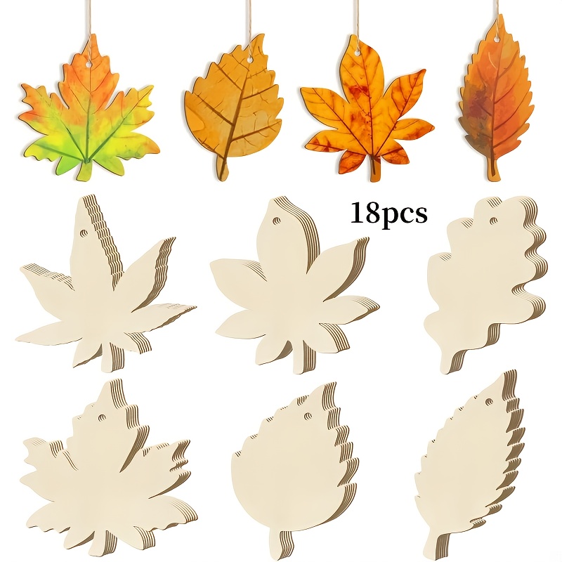 TEMU 2D-flacher, einseitiger Holzdruck, unfertige Holz-Herbstornamente zum Bemalen – DIY-Set für selbstgemachte Thanksgiving-Dekoration, enthält