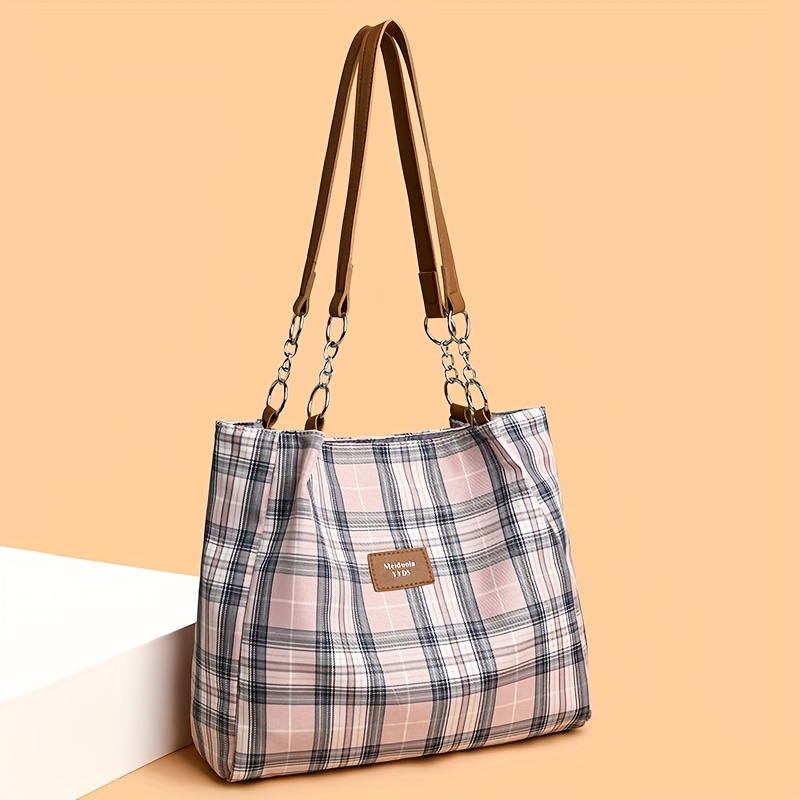 

Stylish Plaid Pattern Tote Bag, Large Capacity Shoulder Bag, Simple Commuter & School Handbag