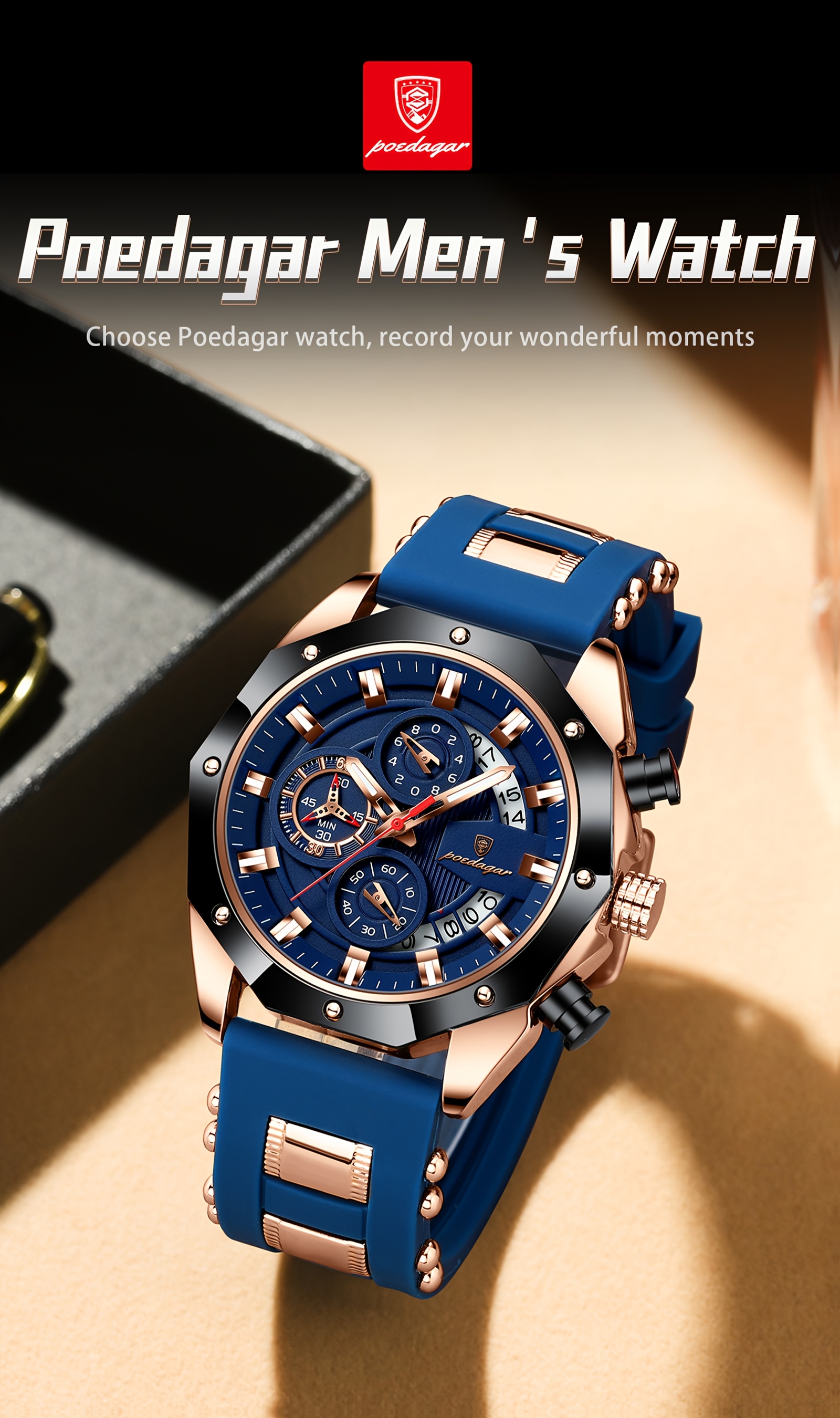 mens stylish blue   watch with date display waterproof nightlight silicone strap elegant business watch for teenagers and adults casual accessory stylish watch silicone strap watch details 0