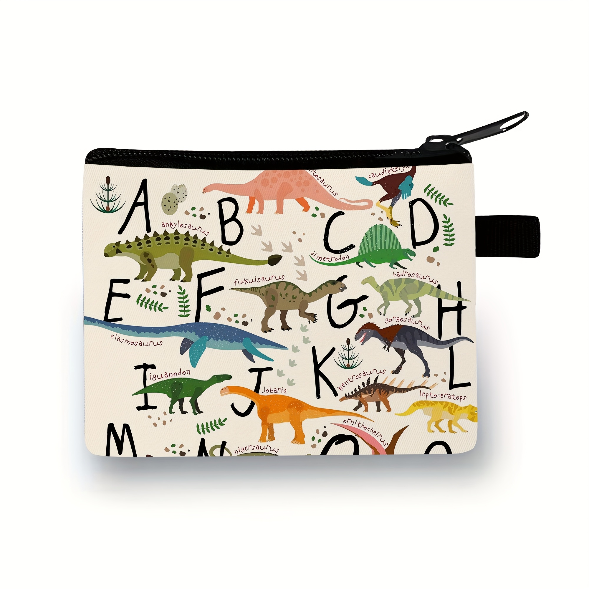 English Alphabet Dinosaur Small Wallet Coin Purse, Portable Wallet For Daily Use, Zippered Pouch With Dinosaur Pattern, Unisex Style, Ideal Gift