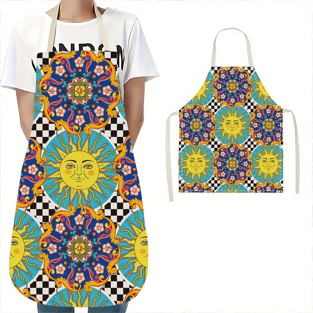 

Sicilian Style Apron 1pc, Woven 100% Linen Kitchen Apron, Creative Lemon Ethnic Design, Oil-proof Outdoor & Home Cleaning Apron For Cooking, Baking, Gardening