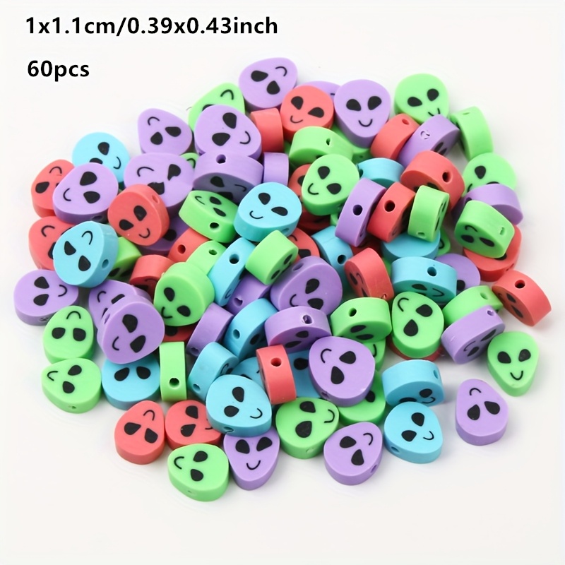 TEMU 40/60pcs Mixed Face Polymer Clay Beads - Cute Big Eyes , Multicolor Diy Craft Supplies For Bracelets, Necklaces, Earrings & Shoe Charms, Spacer