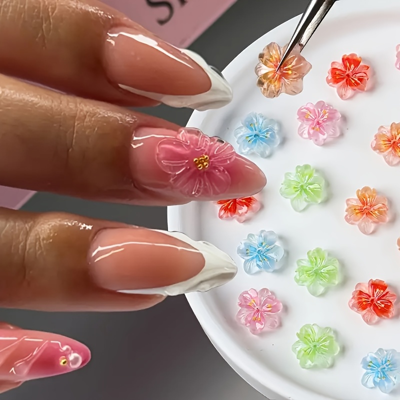 20 50 100pcs bagged mixed color resin nail design ornaments five petal flower three dimensional relief flower with gradient   color cherry   unscented    