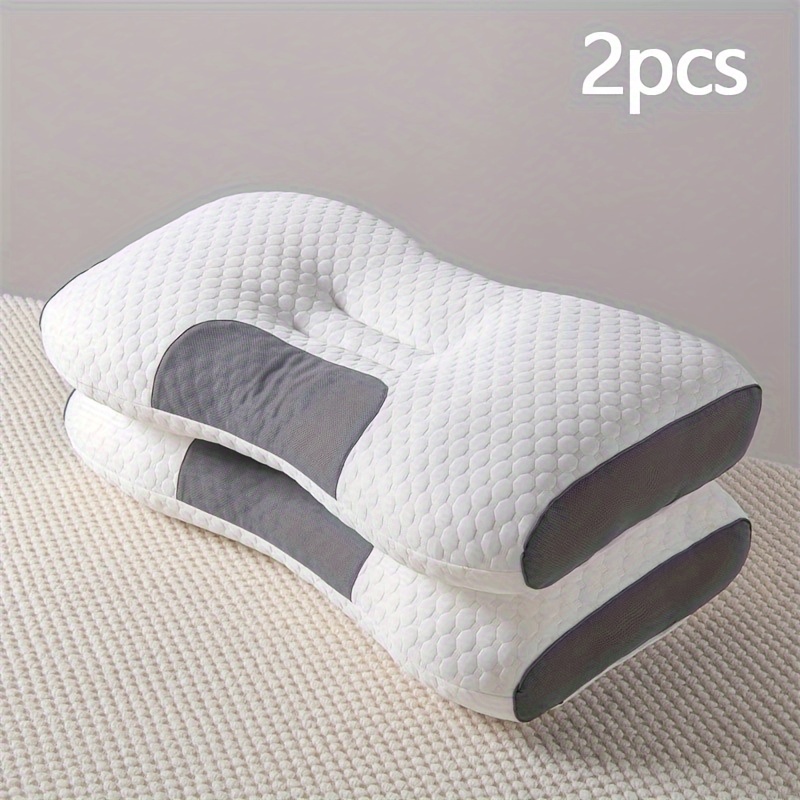 TEMU 2pcs Pillows For Neck Support - Soft, Breathable Polyester, Zip Closure, Hand Wash Only - Ideal For Side & Back Sleepers