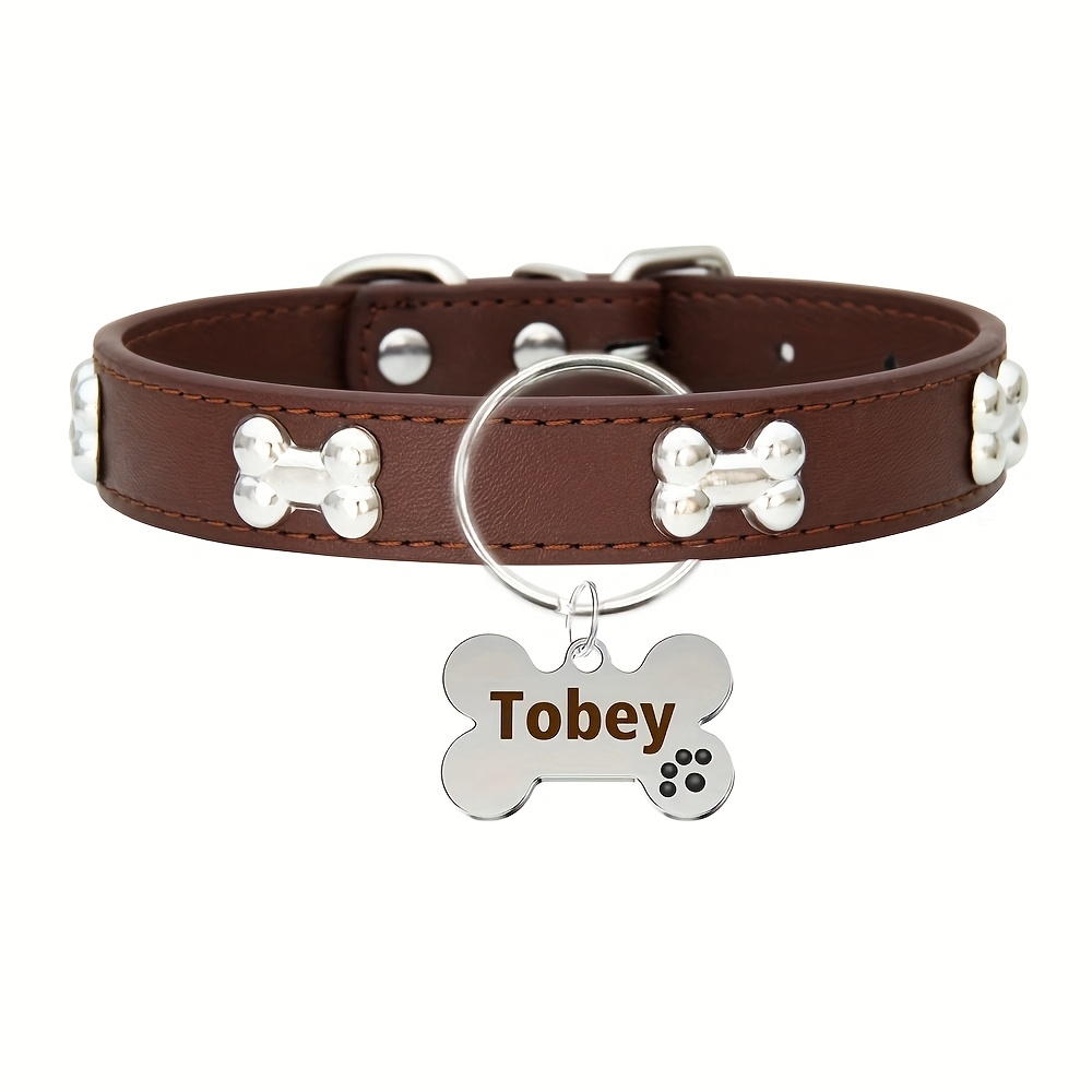 TEMU 1pc Personalized Custom Pet Id Tag With Bone Collar And Bone Paw Print Decoration. Adjustable Neck Size With Anti-choking Design. Double-sided