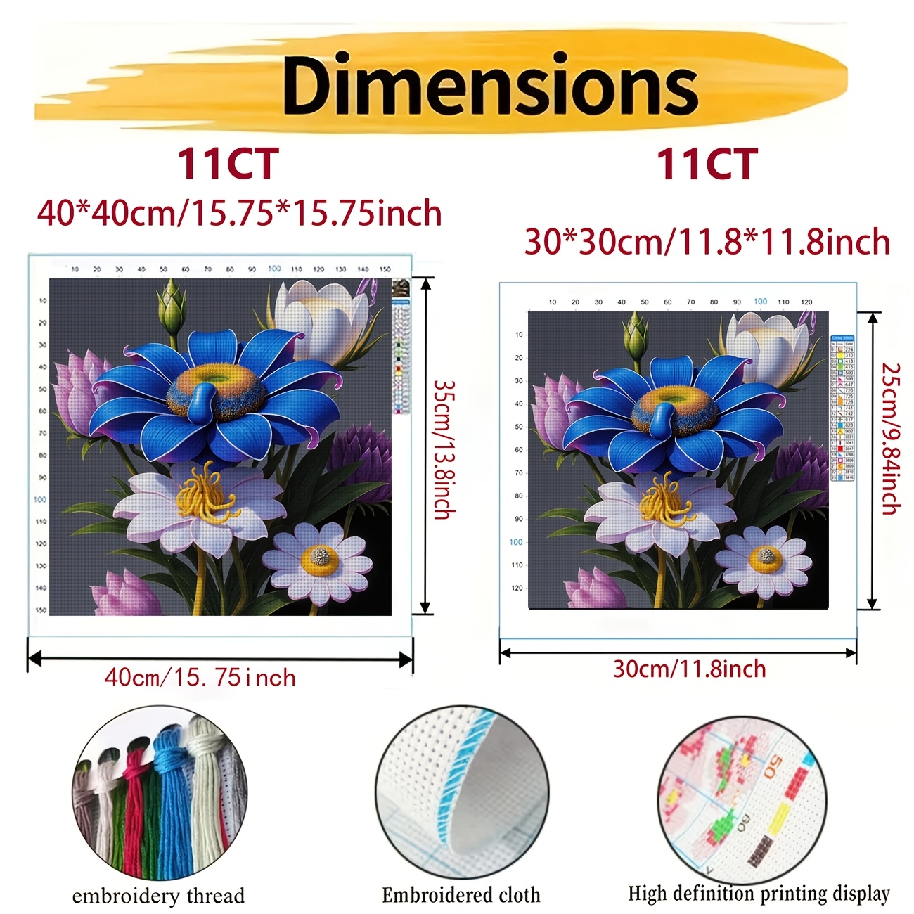 Cross Stitch Printed Kit, Frameless, "Colorful Floral Bouquet" Pattern