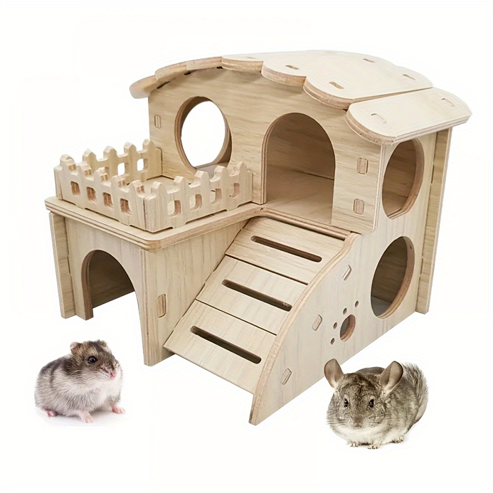 

Wooden Hamster Hideaway - Multi-chamber Play House For Small Pets, , Cozy