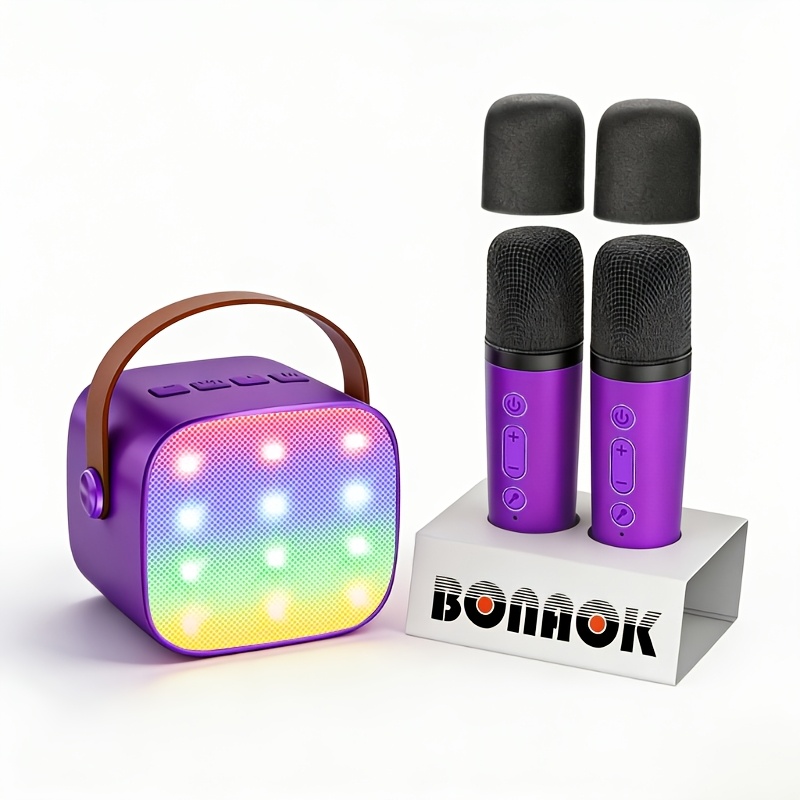 TEMU Bonaok, Karaoke Machine Toy For Kids, Wireless Speaker With 2 Wireless Mics, Rgb Colorful Lights Wireless Karaoke Set, Ideal For Halloween,