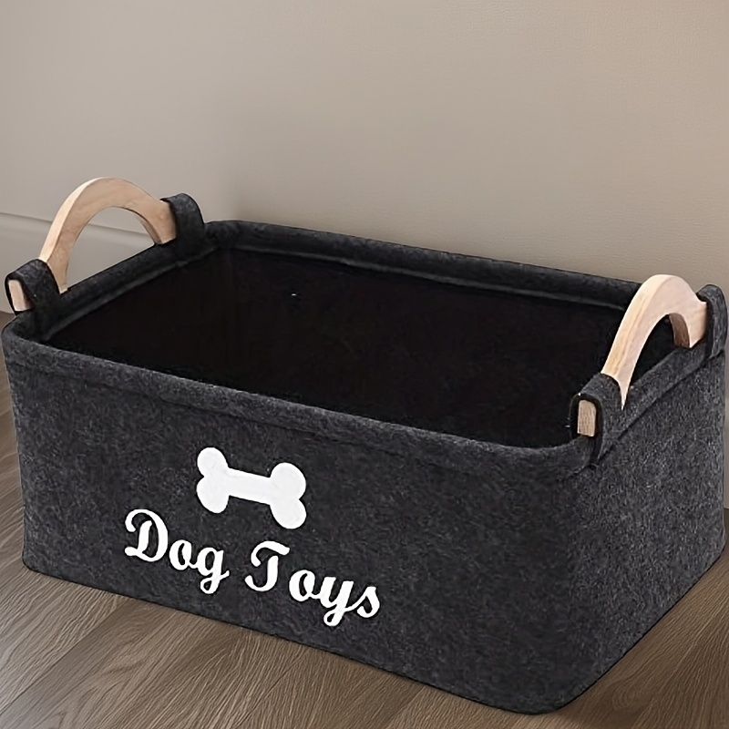 TEMU 1pc Dog Toys Storage Bins - With Wooden Handle, Collapsible Pet Supplies Storage Basket Pet Supplies Storage Basket/bin Toy Chest Storage Trunk