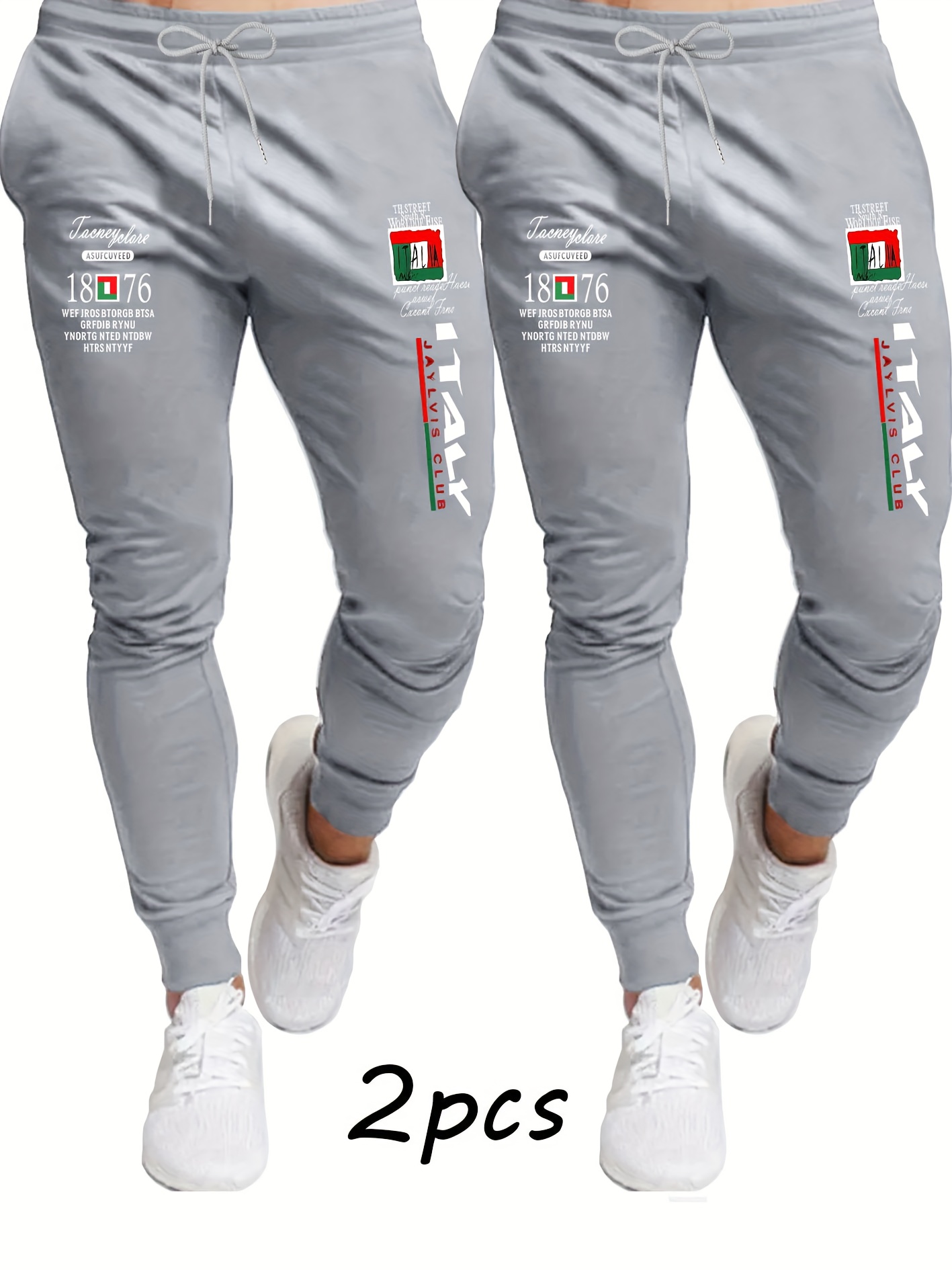 2pcs Men'S Fashion Casual Joggers | Breathable Sport Pants with Drawstring Waist, Comfortable Fit, Suitable for All Seasons, Featuring Print Pattern | Mature Style, Mid Waist, Slight Stretch Fabric