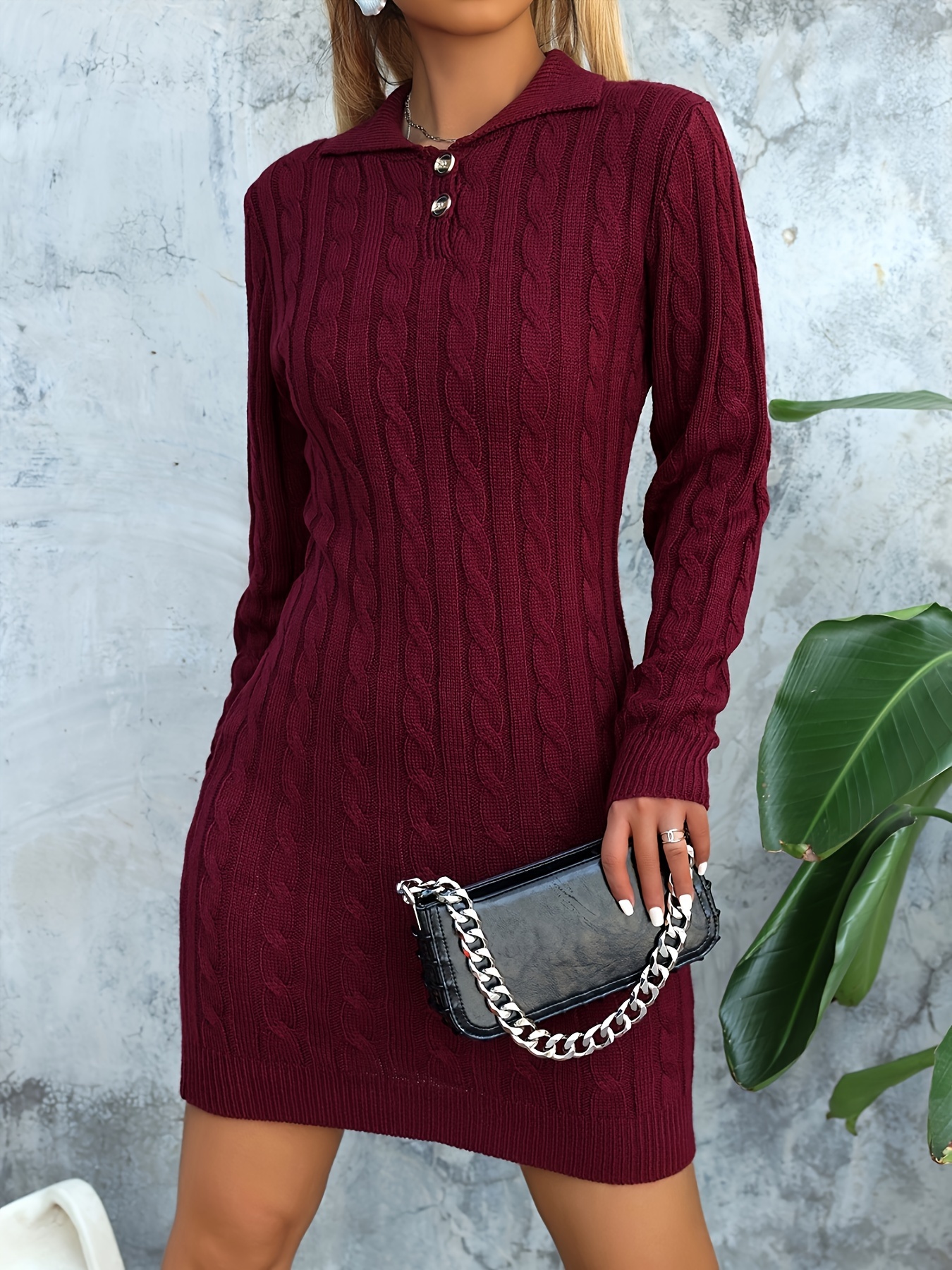 elegant cable knit sweater dress women mini flared fit long - Temu