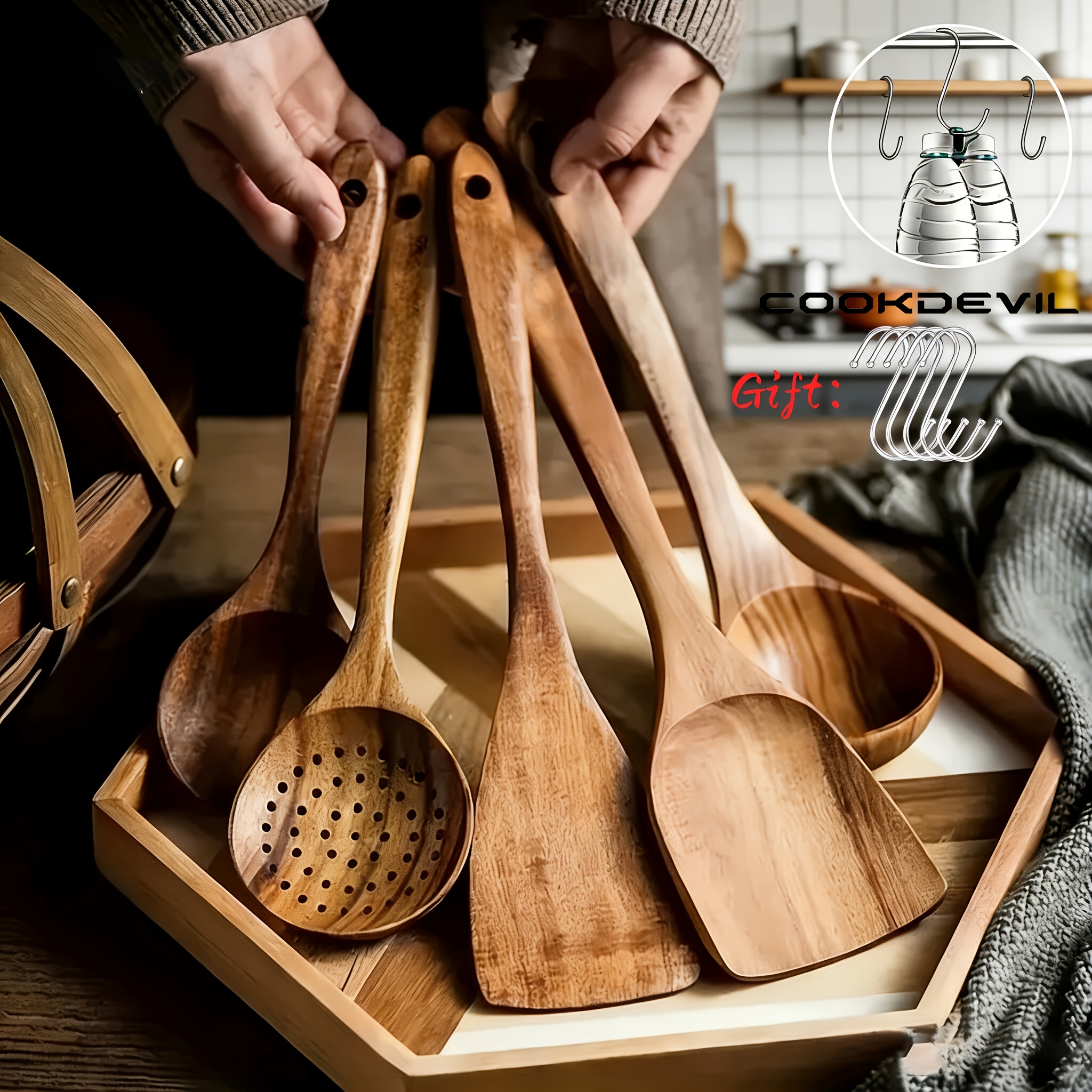 TEMU A Set Consisting Of 10pcs And A 5pcs Set Of Wooden Kitchenware And Spatulas, Suitable For Various Cooking Needs, Including Cake Making And
