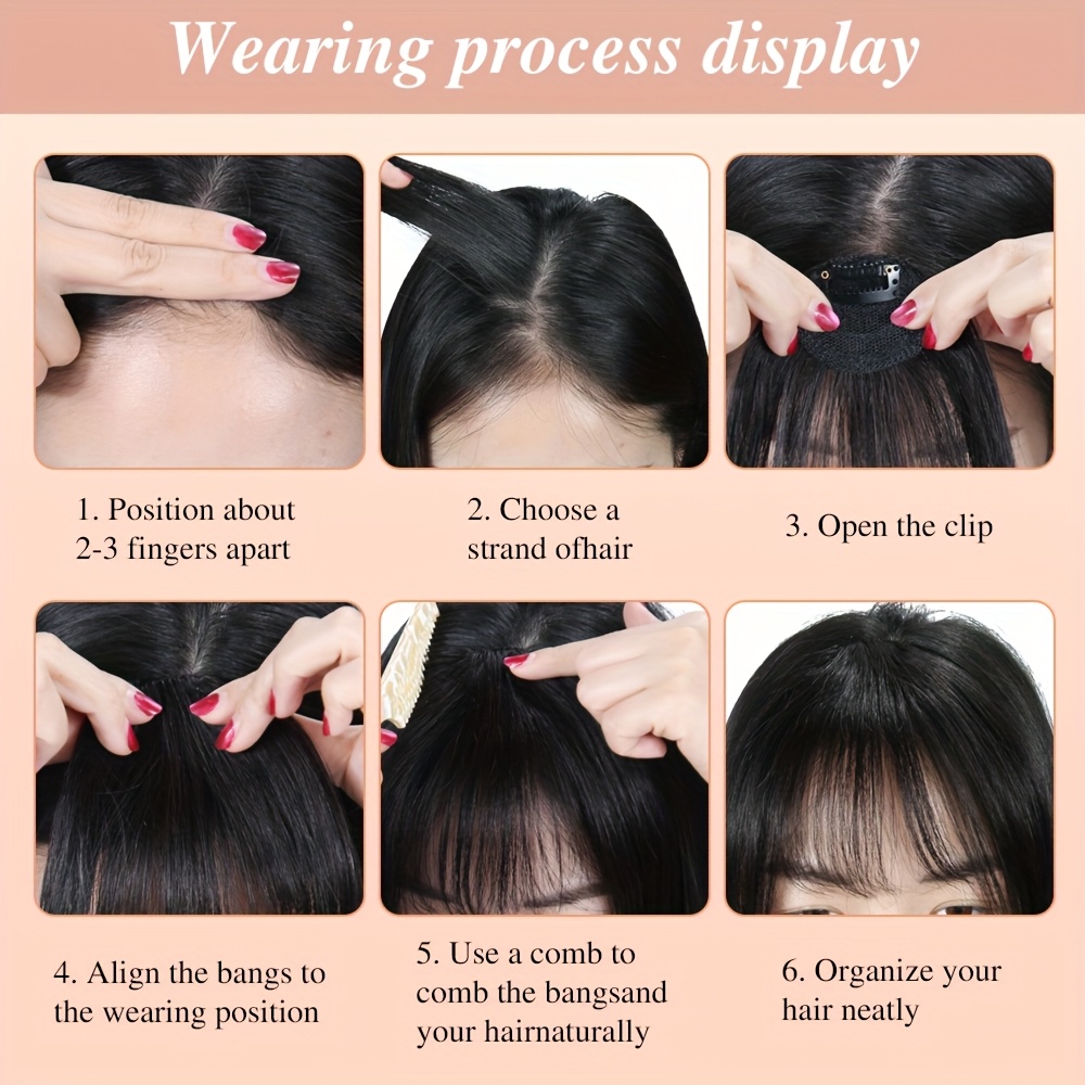   clip in bangs natural looking wispy human hair fringe with tempered hairpieces for women orange color straight style for daily wear elegant hairpiece daily wear hairpiece sleek hairpiece   hairpiece details 3