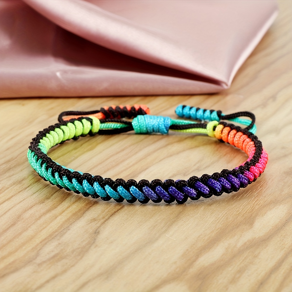 Handcrafted Rainbow Braided Bracelet Charm Amulet Rope