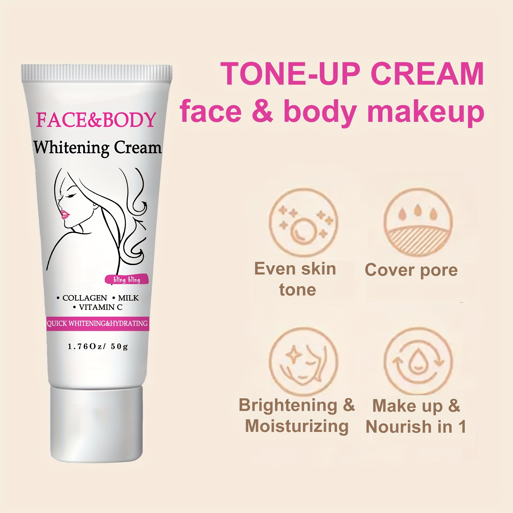 Face & Body Brightening Cream - Tone-Up Cream, Face & Body Makeup, Suitable for Face, Neck, Armpits, Joints And Other Parts, Mild Texture, Brightening And Moisturizing at The Same Time, Suitable for Men And Women, 50G/1.76oz