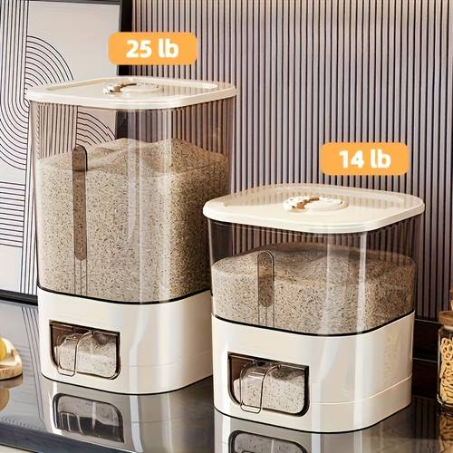 14 25lb jin automatic rice dispenser with cup large capacity moisture proof and sealed rice storage container suitable for rice flour kitchen supplies pet cat and dog food storage container ideal for kitchen and home use