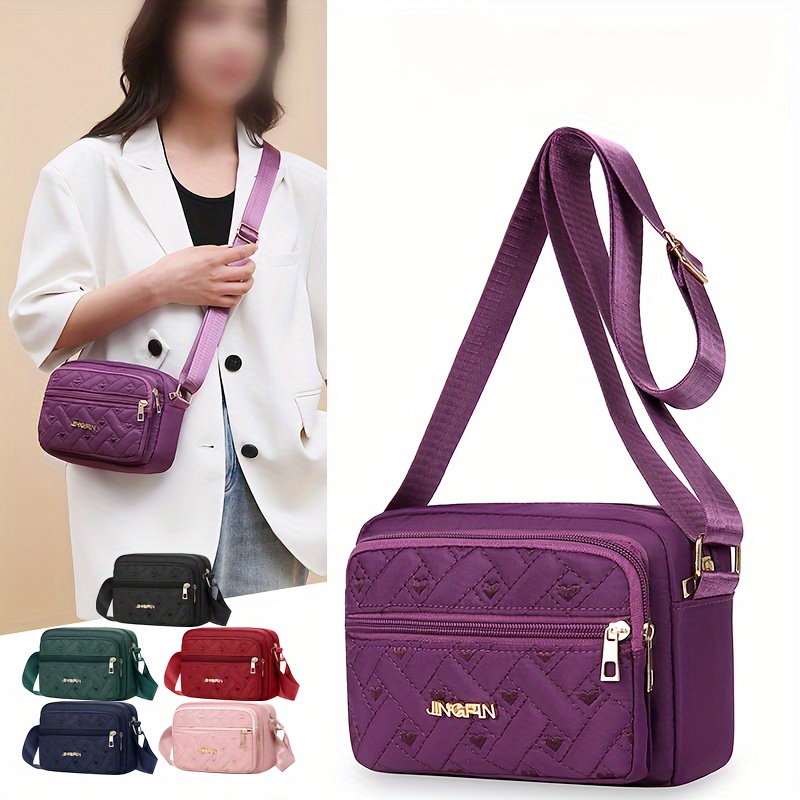 

Ladies Quilted Crossbody Purse - 14cm/5.5in X 20cm/7.8in X 6cm/2.3in - Zip Closure - Polyester - Edging - In Purple, Black, Red, Green, Blue, Pink