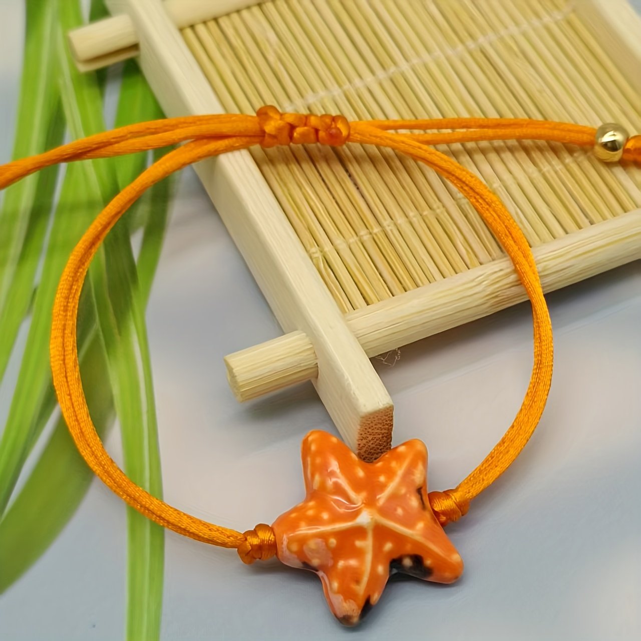 Colorful Ceramic Starfish Charm Bracelet with Orange and Pink Beads