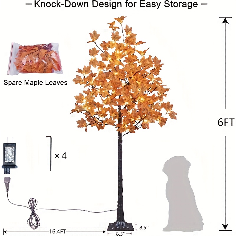 1/2Pack, 6FT 96LED/ 7FT 160LED Artificial Lighted Maple Tree 200 Leaves Warm White Fall Decorations Indoor Halloween Christmas Festival Home Fall, Orange