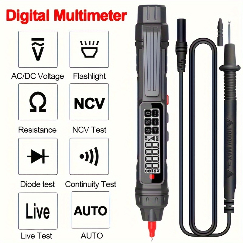 

Zlljmeter Digital Multimeter Pen, Auto-ranging Non-contact Ac/dc Voltage Meter With Resistance, Diode, Ncv Detection, Analog-digital Display, Ppsu Body, Battery Powered (battery Not Included)