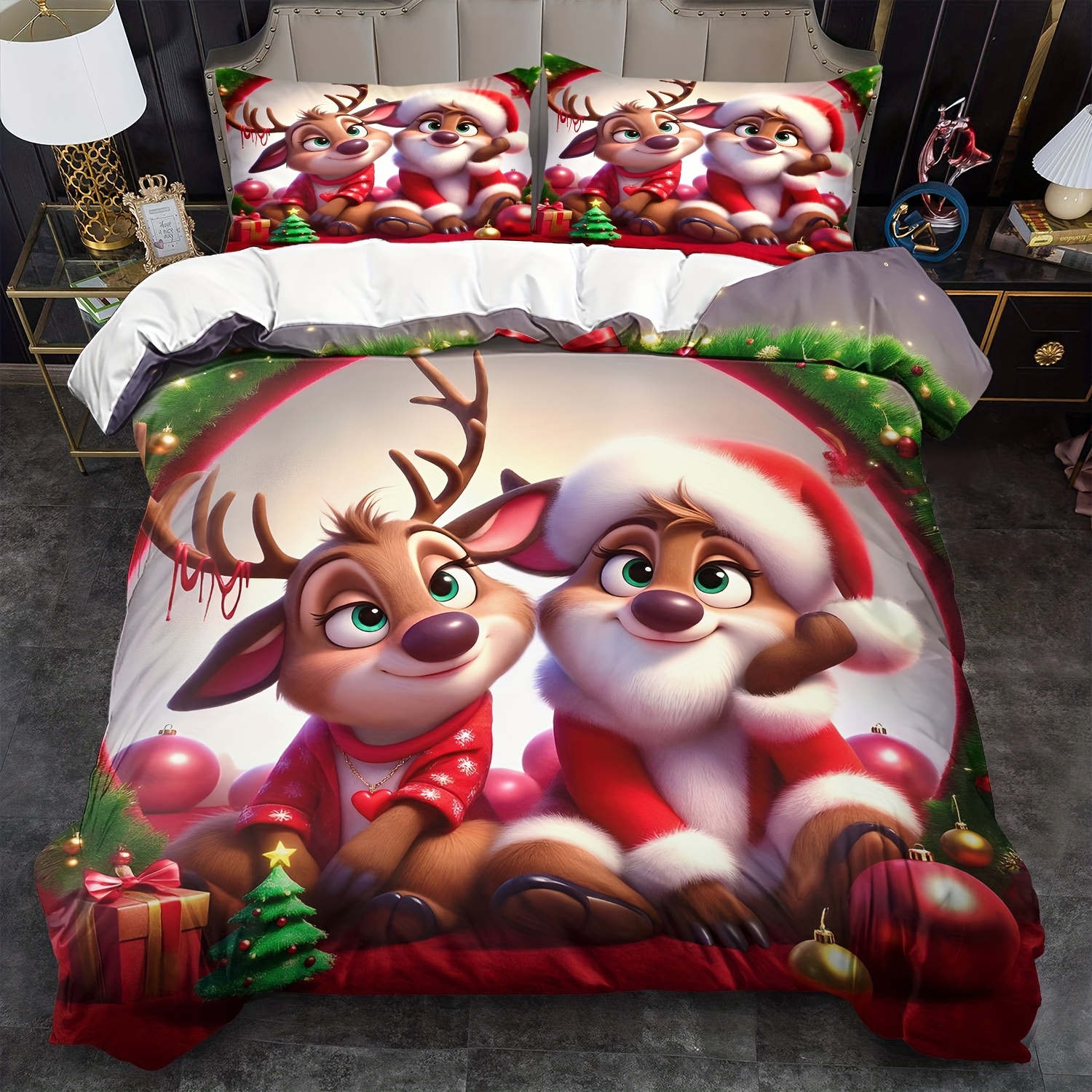 TEMU Reindeer Bedding Featuring An Animal-themed Duvet Cover For Christmas And Halloween Decorations (includes 1 Duvet Cover   1/2 Pillowcases)