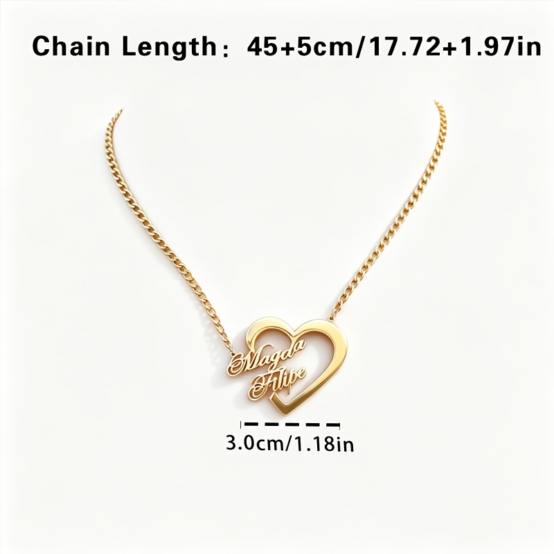 Custom 18K Plated Stainless Steel Name Necklace with Heart Pendant
