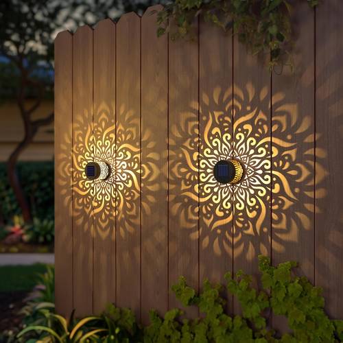1 2 4 pack solar fence lights mandala outdoor wall lamp solar outdoor wall lights metal solar powered deck step lights mandala theme fence solar light for patio backyard yard decor mothers day gift